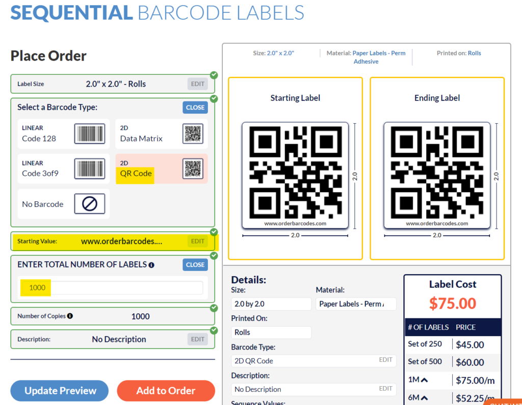 place qr label order